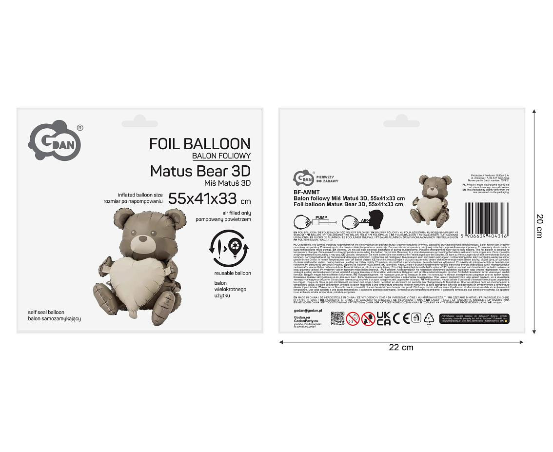 Foil balloon Matus Bear 3D, 55x41x33 cm